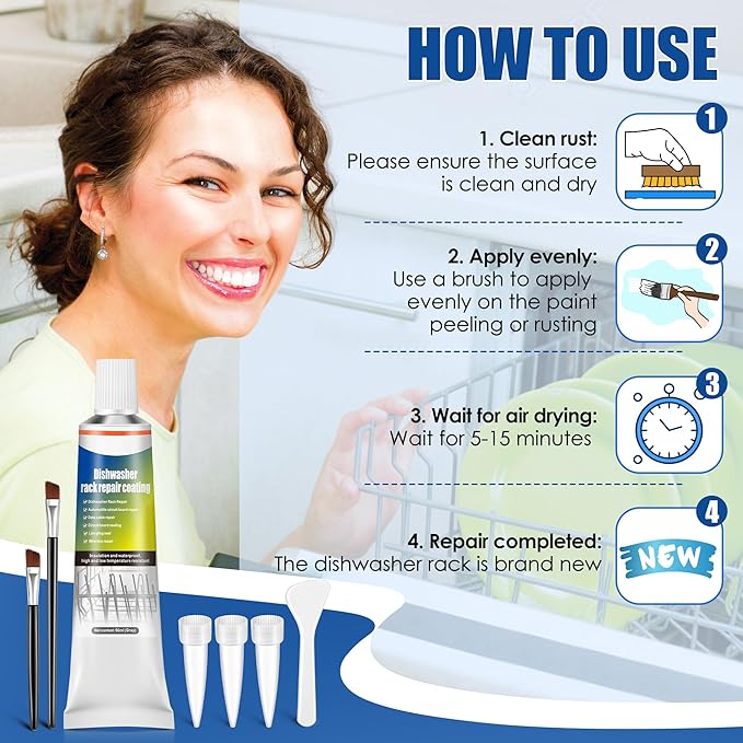 1.7oz Dishwasher Rack Repair Coating, Grey Dishwasher Vinyl Rack Rust Touch Up Paint Kit, Insulation and Waterproof, High and Low Temperature Resistant