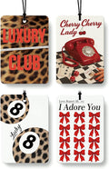 Preppy Coquette Red Bow Leopard Print Car Air Freshener 4 Pcs, Fashion Cheetah Lucky 8 Ball Hanging Air Freshener for Cars Closet Drawer Books, Girly Car Accessories Mirror Decor for Women