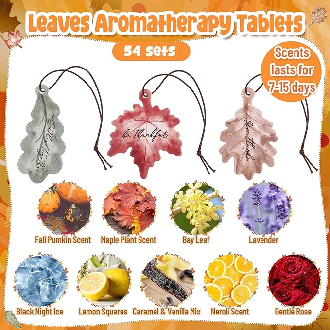 54 Sets Leaves Car Air Fresheners Bulk Maple Leaf Hanging Ornament Scented with Essential Oils Christmas Tree Decor for Men Women Coworkers Team Staff Office Car Party Supplies