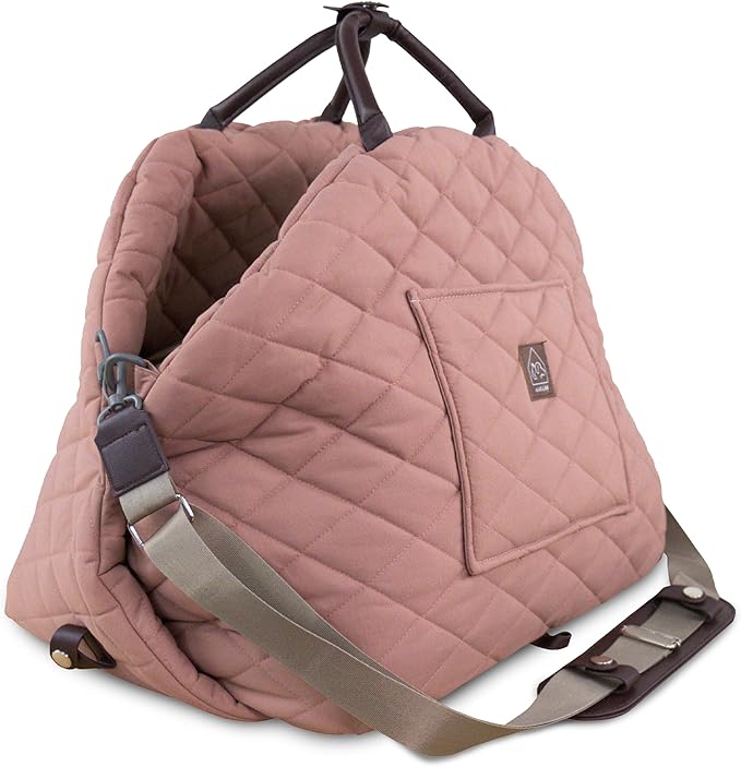 4 Cats & Dogs Mew Mew Travel Pet Bed – Soft Carrier for Small Dogs & Cats, Water-Resistant Quilted Shell, Adjustable Belts, Anti-Slip Bottom, Portable Pet Bed & Travel Bag - Rose