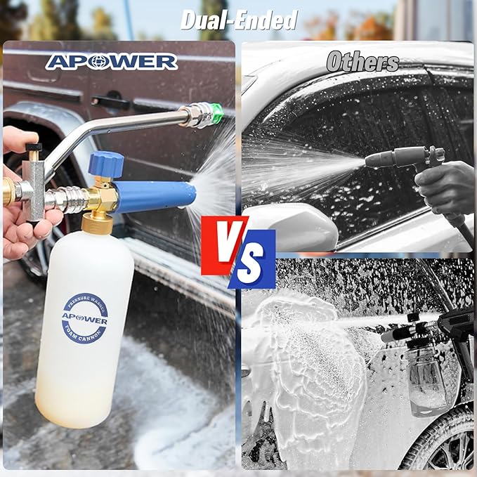 Foam Cannon Dual Connector Accessory for Pressure Washer, Double Tip Attachment for Soap Cannon, 5 Power Washer Sprayer Nozzles, 1/4 Inch Quick Connect, Car Wash Kit