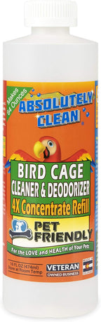 Absolutely Clean Amazing Bird Cage Cleaner and Deodorizer - Just Spray/Wipe - Safely & Easily Removes Bird Messes Quickly and Easily - USA Made - Fragrance Free (4X Concentrate - 16oz Makes 64oz)