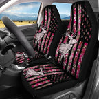 KEIAHUAN Branch Deer Camo Hunting Car Seat Covers Front Seat Cover and Split Rear Bench Seat Covers Set of 4 Stretchable Auto Interior Decoration Accessories for Sedan, Truck, SUV, Van, Pink