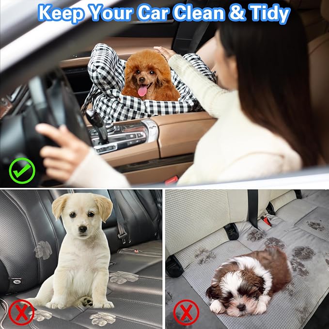 Dog Car Seat for Small Dogs, Portable Puppy Car Seat of Easy Installation, Fashionable Pet Carrier Bag with Large Pockets, Machine Washable Dog Booster Seat (Grey)