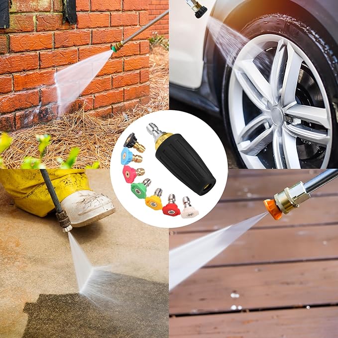 4000 PSI Turbo Nozzle Pressure Washer Pressure Washer Tips 1/4" Quick Connect with 7 Power Washer Nozzle Tips Kit Multiple Degrees (0, 15, 25, 40, 65, Rinse1, Soap2) for Car Concrete Brick