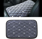 Bling Car Center Console Cover, Soft Fluffy Armrest Seat Box Cushion Pad, Crystal Diamond Arm Rest Protection Mat, Automotive Interior Decoration Accessories for Most Vehicles (Gray)