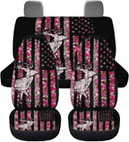 KEIAHUAN Branch Deer Camo Hunting Car Seat Covers Front Seat Cover and Split Rear Bench Seat Covers Set of 4 Stretchable Auto Interior Decoration Accessories for Sedan, Truck, SUV, Van, Pink