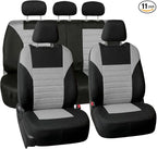 FH Group Automotive Car Seat Covers Full Set Premium 3D Air Mesh Front Seat Covers, Airbag Compatible & Split Bench Cover Universal Fit Interior Accessories for Cars Trucks and SUVs - Gray
