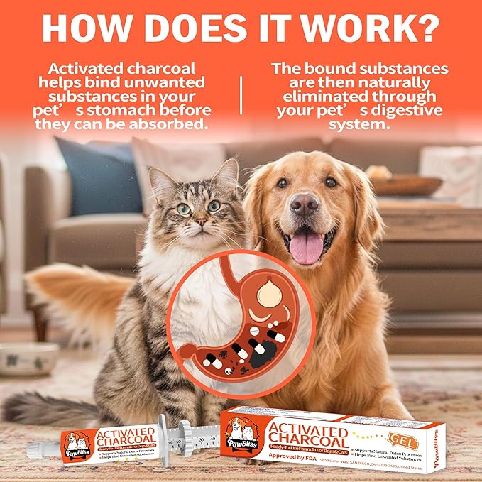 Activated Charcoal First Aid Kit -Emergency Support for Dogs, Cats & Puppies, Natural Charcoal Formula for Digestive Balance, Camping & Home Essential Oral Anti Diarrhea Digestive (60ml 2Tubes)