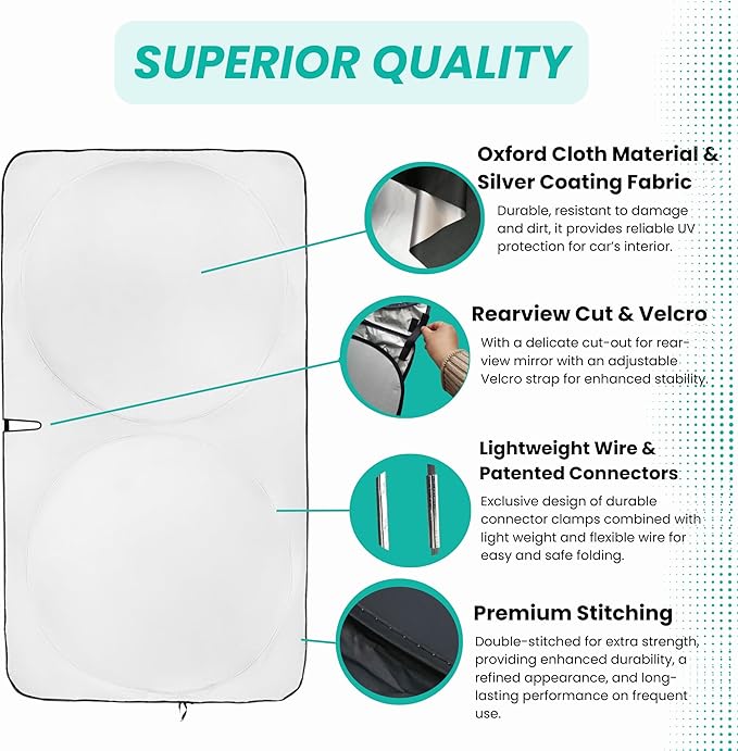 Windshield Sun Shade -Certified 99.87% UVB & 99.02% UVA Car Sun Shade. Award Winning Sunshade - Patented Technology | Compatible for Toyota Corolla (2020-2026) | Car Shades by Kinder Fluff