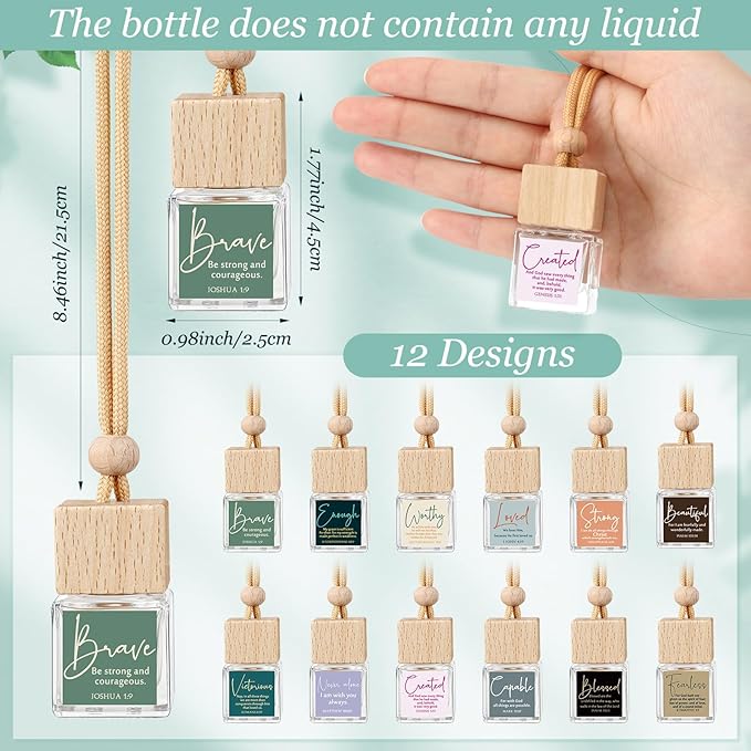 24 Pack Easter Christian Gifts Bulk Empty Hanging Car Diffuser Bottles Religious Essential Oil Air Fresheners Church Ministry Favors Faith Gifts for Women (Square)