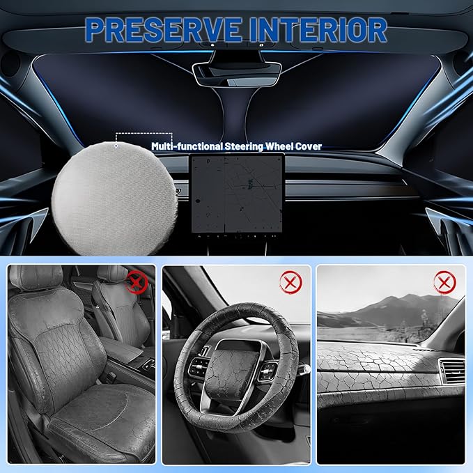 for Chevy Express 1996-2026 Front Windshield & Side Window Covers, Foldable 3-Piece Window Shades Set, Custom Fit Sunshade Visor for UV Rays & Heat Block, Cargo Van Accessories
