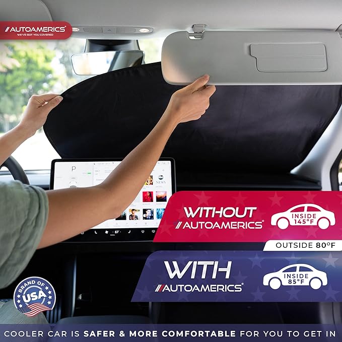 Autoamerics 1-Piece Windshield Sun Shade Foldable Car Front Window Sunshade for Most Sports Cars SUV Truck - Best Heat Shield Reflector Cover - Blocks Max UV Rays & Keeps Your Vehicle Cool - Small Fit