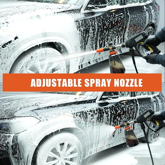 SPTA PRO Foam Cannon (Thicker Snow Foam Technology) with 1/4 Inch Quick Connector for Pressure Washer (Wide Mouth), 34 Oz Bottle (1/4" Quick Connector) with Adjustable Thick Foam+16Oz Car Wash Soap