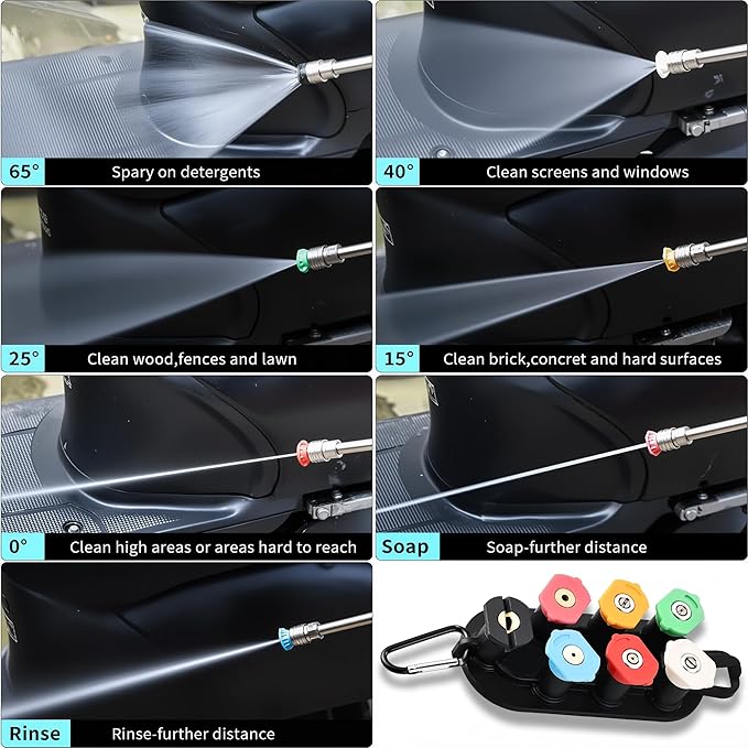 Selkie Turbo Nozzle for Pressure Washer, 4000 PSI Rotating Turbo Nozzle 1/4" Quick Connect, 7 Pieces Spray Nozzle Tips & Nozzle Holder, Additional 1.1 mm Orifice Nozzle