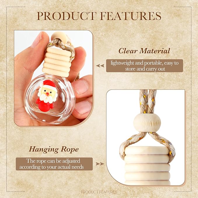 BBTO 80 Pcs Hanging Car Air Freshener Car Diffuser Bottles Bulk Christmas Empty Glass Perfume Bottle Freshener Clear Diffuser Bottle Pendant for Essential Oil Fragrance Aromatherapy Bottles Ornament