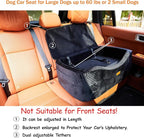 Dog Car Seat for Large Dogs up to 60 lbs or 2 Small Dogs with 4" Memory Foam, Back Seat Medium Pet Booster Seat with Triple Safety Belts, Adjustable Leashes, Detachable/Washable (Dark Black, Large)