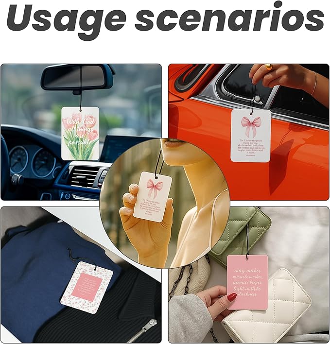 Coquette Pink Floral Christian Car Air Freshener 4 Pcs - Girly Pink Bow Religious Hanging Air Freshener 4 Pcs for Cars Closet Drawer Books, Cute Christian Accessories Mirror Gifts for Women Girls