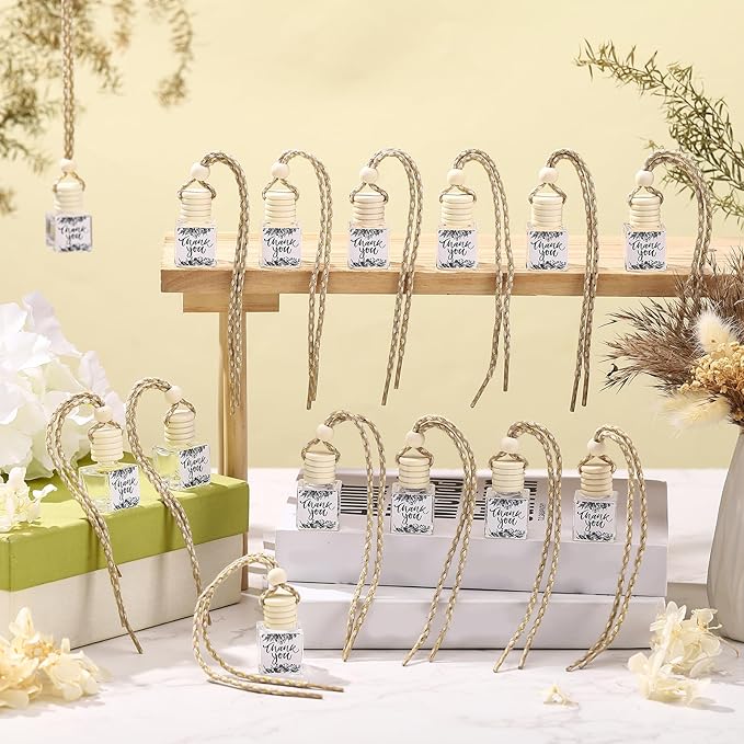 18 Set Employee Appreciation Gifts Bulk Hanging Car Air Freshener Diffuser Car Empty Glass Essential Oil Diffuser Thank You Inspirational Gifts for Coworker Teacher(Flower Thank You)