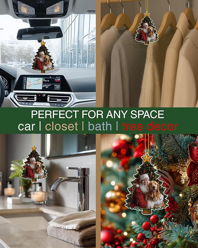 Santa with Golden Retriever Air Freshener – Evergreen Scent - Cute Dog Car Freshener & Holiday Decoration - Pet Friendly, Non-Toxic, Long-Lasting Scent - Great Gift for Pet Lovers - Designed in USA