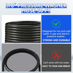 RIDGE WASHER Pressure Washer Hose 50 Feet X 3/8 Inch for Hot and Cold Water, 2-Wire Steel Braid Hose (R2), 3/8 Inch Quick Connect, 6000 PSI