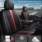 CAR PASS Leather Mesh Car Seat Covers Full Set, 3D Foam Breathable Luxury Mesh Leather Seat Covers Full Set, Universal Fit for Cars Trucks SUV, Airbag Compatible, Anti Slip Seats 5 Black Red