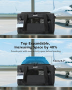 Pecute Expandable Pet Carrier Airline Approved Dog Cat Carrier, Breathable Soft-Sided with Locking Zippers, Pet Travel Bag for Small Dog Cat Anti-Scratch Mesh Leakproof Pee Pad (Dark Gray)