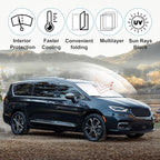Windshield Sun Shade Custom Fit for 2017-2024 2025 2026 Chrysler Pacifica Minivan Accessories Foldable Sunshade Sun Blocker Protect Car from Sun Rays & Heat Damage Keep Car Cooler