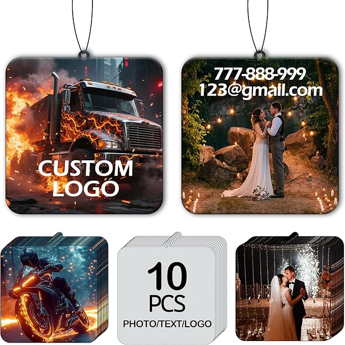 10-1000 Pcs Custom Air Fresheners with Picture - Double Sided Personalized Car Air Freshener with Photo & Logo, Hanging Auto Accessories & Custom Gifts for Branding Business Events (Square)