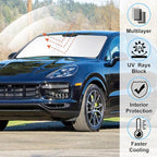 Windshield Sun Shade Custom Fit for 2019-2024 2025 Porsche Cayenne Accessories Foldable Sunshade Sun Blocker Protect Car from Sun Rays & Heat Damage Keep Car Cooler