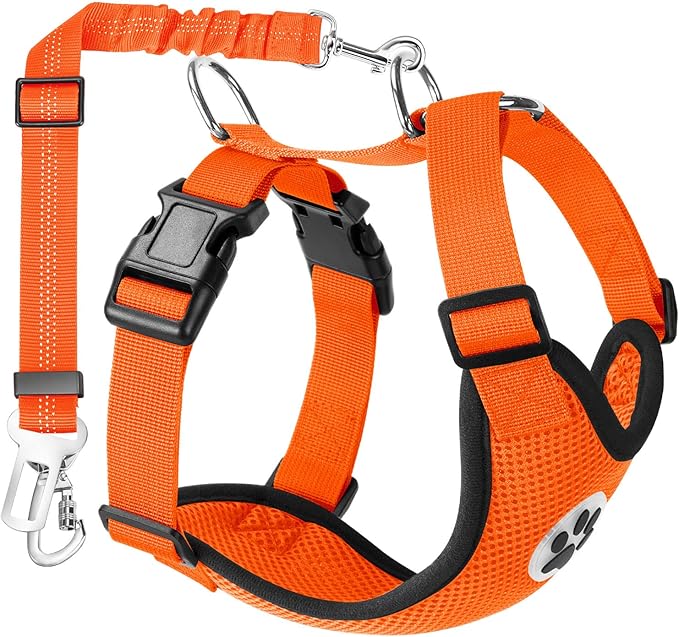 Lukovee Dog Seat Belt for Car, Adjustable Dog Car Harness for Large Medium Small Dogs, Soft Padded & Breathable Mesh Dog Seatbelt with Car Strap and Carabiner (Orange,S)