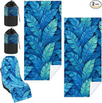 2 Pack Car Seat Towel Covers with Storage Bag 63 x 32 Inch Athletic Running Towel Seat Sweat Washable Non Slip Cover Gift for Car Outdoor Sport Activities (Blue Leaves)