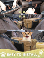 Small Dog Car Seat, Portable Dog Seat with Soft Washable Cushion,Center Console Dog Car Seat for Small Dogs Up to 13lbs(Brown)
