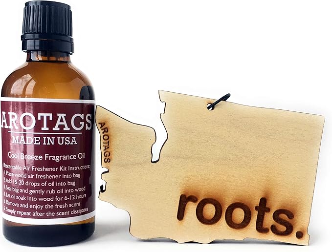 Arotags Washington Wooden Car Air Freshener - Long Lasting Backwoods Birch Scent Diffuses for 365+ Days - Includes Hanging Mirror Diffuser and Fragrance Oil - 100% American Made