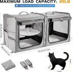 Suertree Large Cat Carrier for 2 Cats with Zipper Locks, Double Cat Carrier with Travel Litter Box, Soft Pet Travel Carrier for Cats and Small Dogs Up to 45 Lbs, Gray