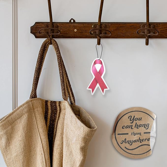 Fresh Fresheners Cute Funny Car Air Fresheners 4 Pack Scented with Premium Oils (Breast Cancer Ribbon)