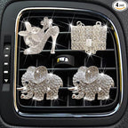 Bling High Heel Shoe and Bag Air Vent Clips, 4 Pcs Crystal Elephant Car Air Fresheners Vent Clips Car Diffuser Vent Clip Rhinestone Diamond Car Decoration Car Interior Decor Bling Car Accessories for Women