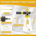 Foam Cannon Gun Dual Connector Accessory for Pressure Washer, Double Tip Attachment Soap Cannon with Power Washer Short Gun, Car Wash Foam Gun Kit, 1/4" Quick Connect, 5 Nozzle Tips