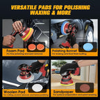 Cordless Car Buffer Polisher kit [2x 2000mAh 21V Batteries & 18 PCS Attachments] 6-Speed Orbital Design, LED Display, Lightweight Detailing Tool for Waxing, Polishing & Scratch Removal-Red