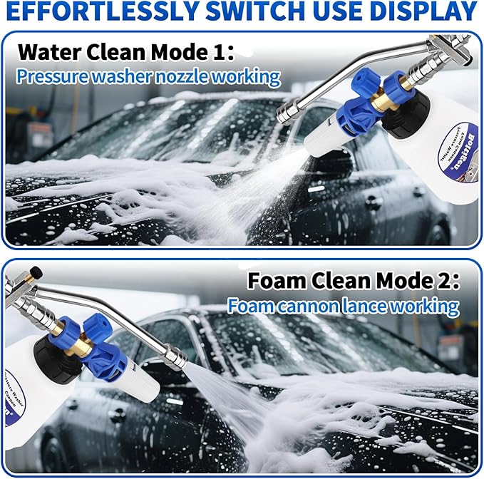 Pressure Washer Extension Wand Dual-Connector Tool, 1/4 Inch Quick Connect Switch Double Tip Attachment for Foam Cannon, Power Washer Extension Cleaner Accessory for Home, Boat and Car Washing
