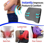 Lumbar Support Pillow for Car, Lower Back Support for Driving Seat Memory Foam Lumbar Pillow for Office Chair - Back Pain Relief for Car Seat, Wheelchair (Dark Gray)