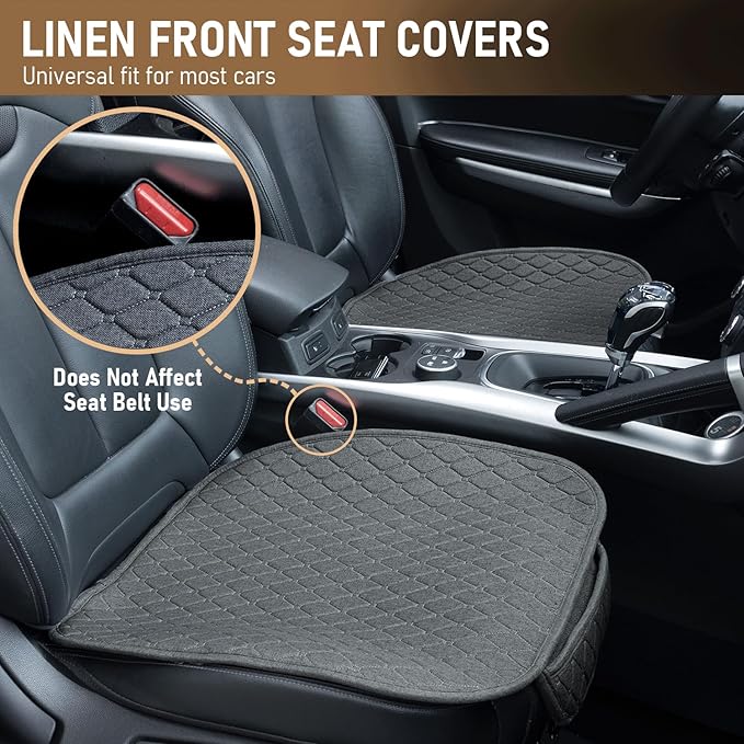 Linen Car Seat Covers, Back Seat Cover for Cars Include 1 Pair Front Car Seat Cover Protectors and 1 Rear Bench Cover with Breathable Linen and Non-Slip Universal Fits SUVs,Cars,Sedans (Deep Grey)