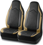 Skechers Memory Foam Car Seat Covers, Leather High Back Seat Covers Quilting Design,Waterproof Sports Car Seat Covers Front Seats,Airbag Compatible, Universal Fit for Most Cars, SUVs,Trucks,Beige