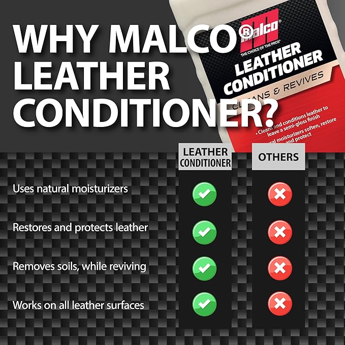 Malco Leather Conditioner for Cars - Cleans and Conditions Automotive Seats & Surfaces/Natural Moisturizers Soften, Restore and Protect Leather Interiors / 32 Oz (109932)