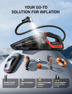 AstroAI 4-in-1 Car Vacuum Cleaner and Tire Inflator Portable with Accessories Air Compressor Digital Dual Values Display, 150 PSI Car Tires Air Pump with LED Light, 12V DC, 16.4FT Cord for Auto