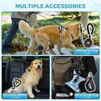 FURRYFECTION Plaid Dog Harness for Large Dogs, Reflective No Pull Adjustable Pet Vest with Front Clip, Leash, Easy Control Handle and Seat Belt, Blue&White, L