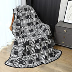 PuTian Merino Wool Blanket - 63" x 51" Thick Warm Soft Twin Bed Throw - Great for Camping, Outdoors, Travel, Car, Couch, All Seasons Houndstooth Black