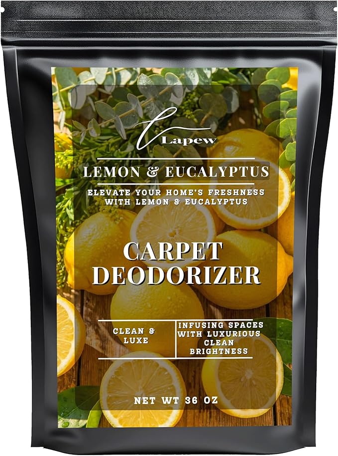 Lapew Lemon & Eucalyptus Carpet Deodorizer Powder - Pet Safe Freshener for Vacuuming | Scented Odor Eliminator for Home | 36 oz