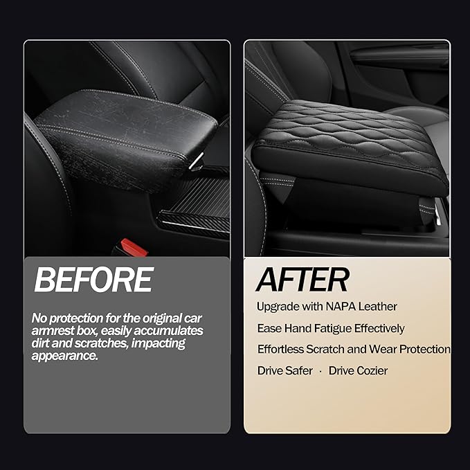 Car Center Console Cover/pad PU Leather,Universal Armrest mat, Adjust Driving Posture Cushion,Protector Box,Memory Foam,Relieves Shoulder/arm Fatigue,Boosting Driving Safety