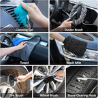 AUTODECO 44Pcs Car Wash Detailing Kit Cleaning Kits with Foam Gun Sprayer Wash Mop with Long Handle Collapsible Bucket Large Wash Mitt Towels Complete Interior Exterior Car Washing Supply Set Black